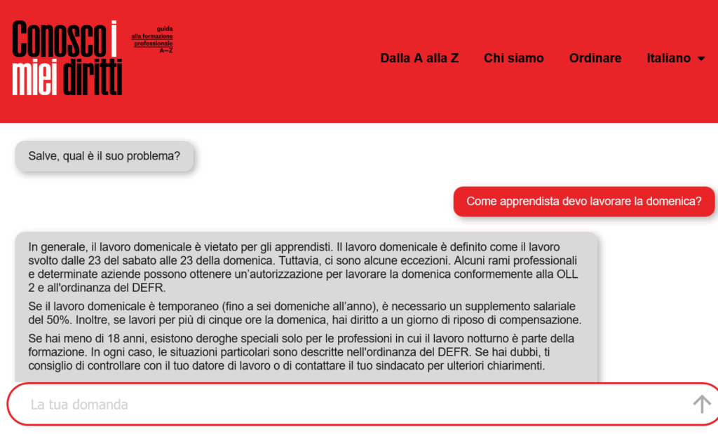 Screenshot di chatbot